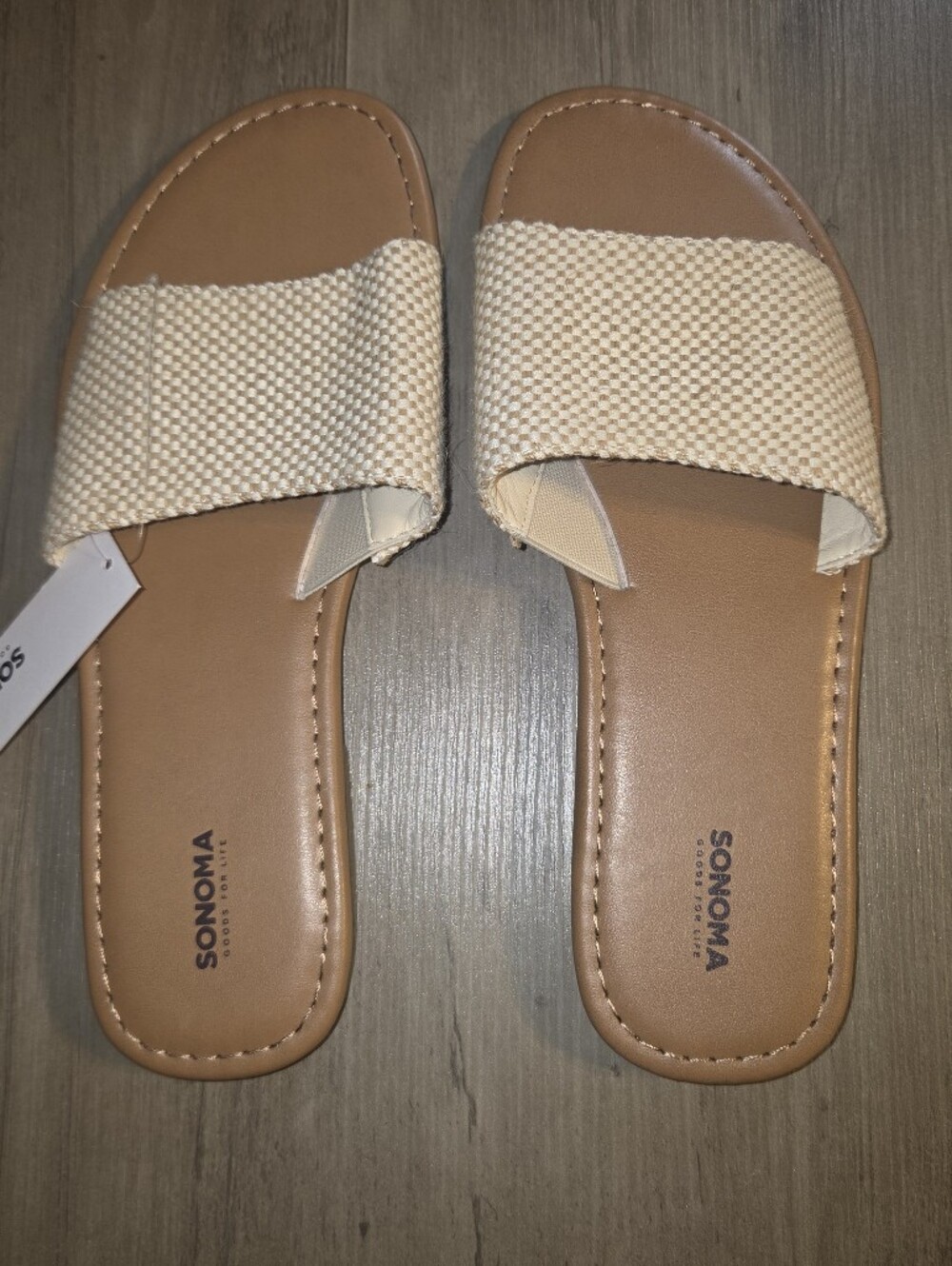 Sonoma Tan and Beige Woven Slide Sandals